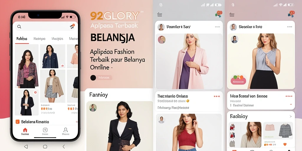 Antarmuka aplikasi 92GLORY dengan berbagai pilihan fashion menarik.