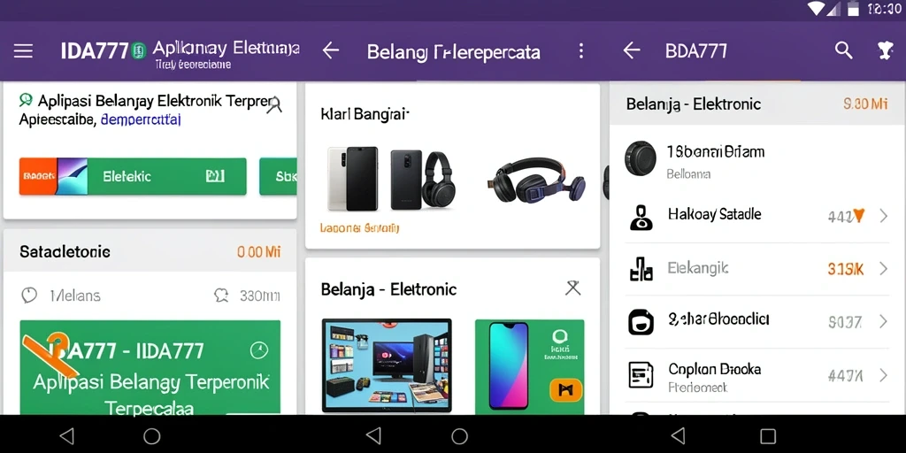 Antarmuka aplikasi IDA777 menunjukkan fitur belanja Elektronik yang intuitif.