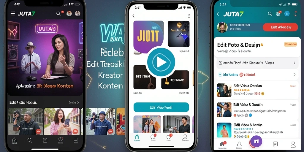 Antarmuka pengguna JUTA7 untuk editing video reels yang interaktif.