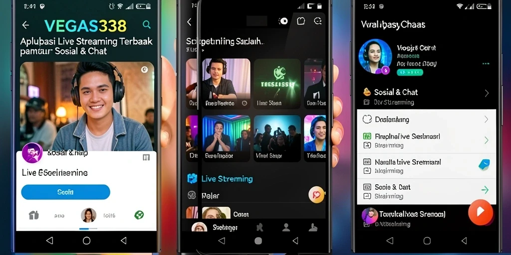 Antarmuka utama aplikasi VEGAS338 dengan fitur Live Streaming yang menarik.